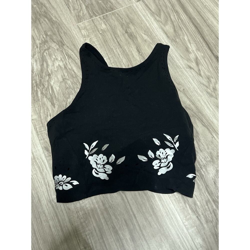 ATHLETA Conscious Crop Bra A-C, Size Small Black Metal Floral